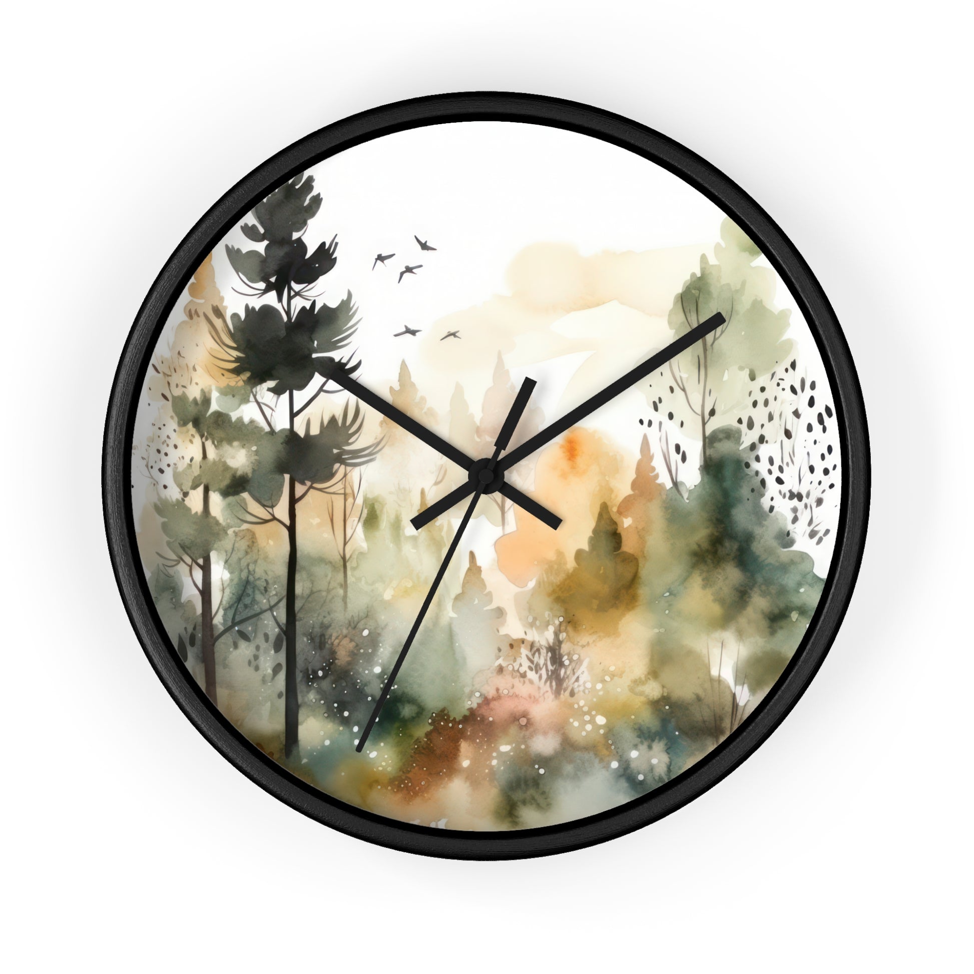 Calm Forest Design Wall Clock featuring a serene nature-inspired timepiece, perfect for stylish home decor, elegant living room accents, contemporary design, and modern interior time-telling elegance.