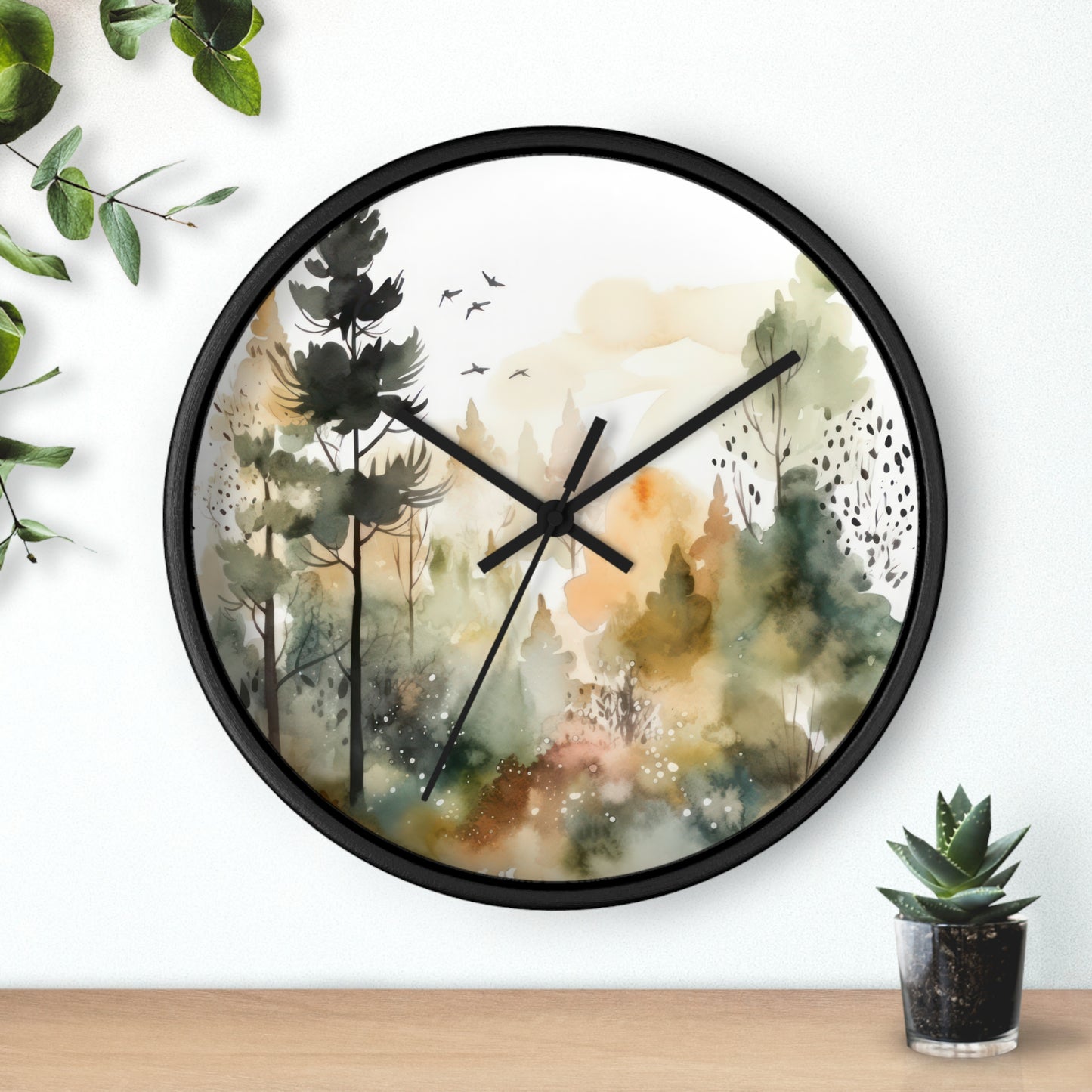 Calm Forest Design Wall Clock featuring a serene nature-inspired timepiece, perfect for stylish home decor, elegant living room accents, contemporary design, and modern interior time-telling elegance.