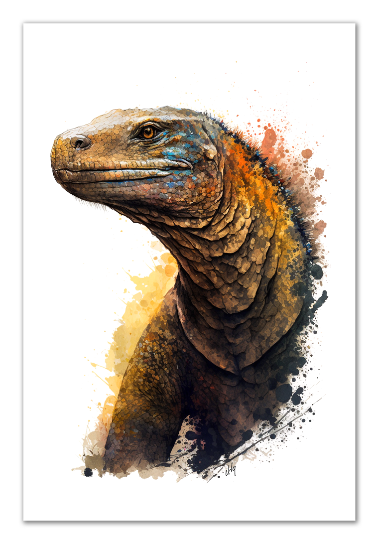 Komodo Dragon Wall Art from the Wildlife Collection, a detailed and vivid portrayal on canvas, highlighting the formidable grace of this ancient reptile. An essential pick for lovers of unique wall art, nature-centric gallery installations, commanding canvas pieces, and an infusion of the wild into modern home aesthetics.