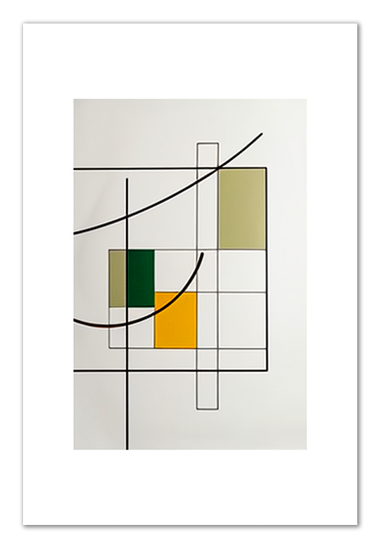 Essence of Form (2/3) Sunlit Simplicity - Satin Poster artfully marries minimalist Bauhaus design with classic composition. Using a blend of green, yellow, and amber, the abstract geometric arrangement is both engaging and tranquil. The light backdrop emphasizes the vibrant curves and grids, striking a balance between abstract allure and structured design. More than mere decor, this artwork celebrates the fusion of design and function, inviting viewers into a vivid exploration of imagination and form.