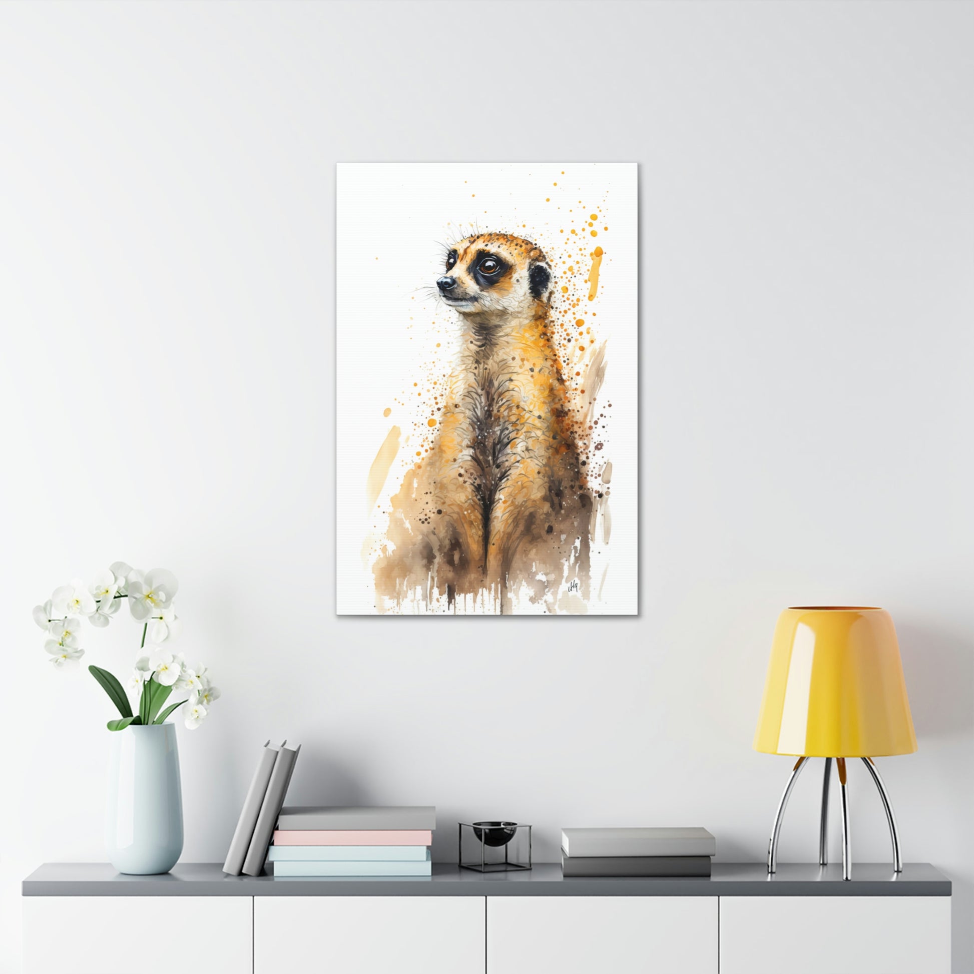 Meerkat Wall Art from the Wildlife Collection, an expressive portrayal on canvas, bringing to life the curious and watchful nature of this desert dweller. A treasure for those who appreciate distinctive wall art, nature-themed gallery showcases, memorable canvas artworks, and a touch of the wild in contemporary home interiors.