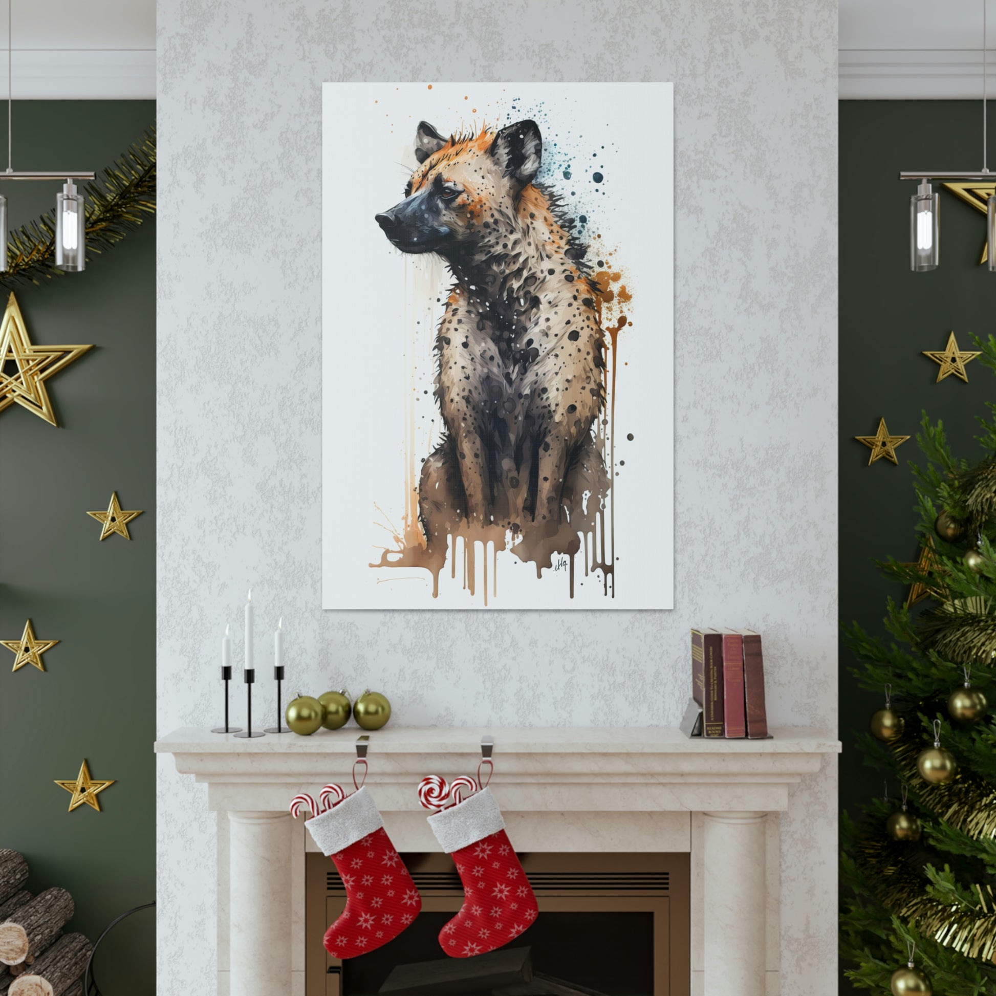 Hyena Wall Art from the Wildlife Collection, a striking representation on canvas, illustrating the raw intensity and natural allure of this often-misunderstood creature. Perfect for those seeking impactful wall art, nature-themed gallery inclusions, dynamic canvas showpieces, and a touch of the wild for contemporary home decor.