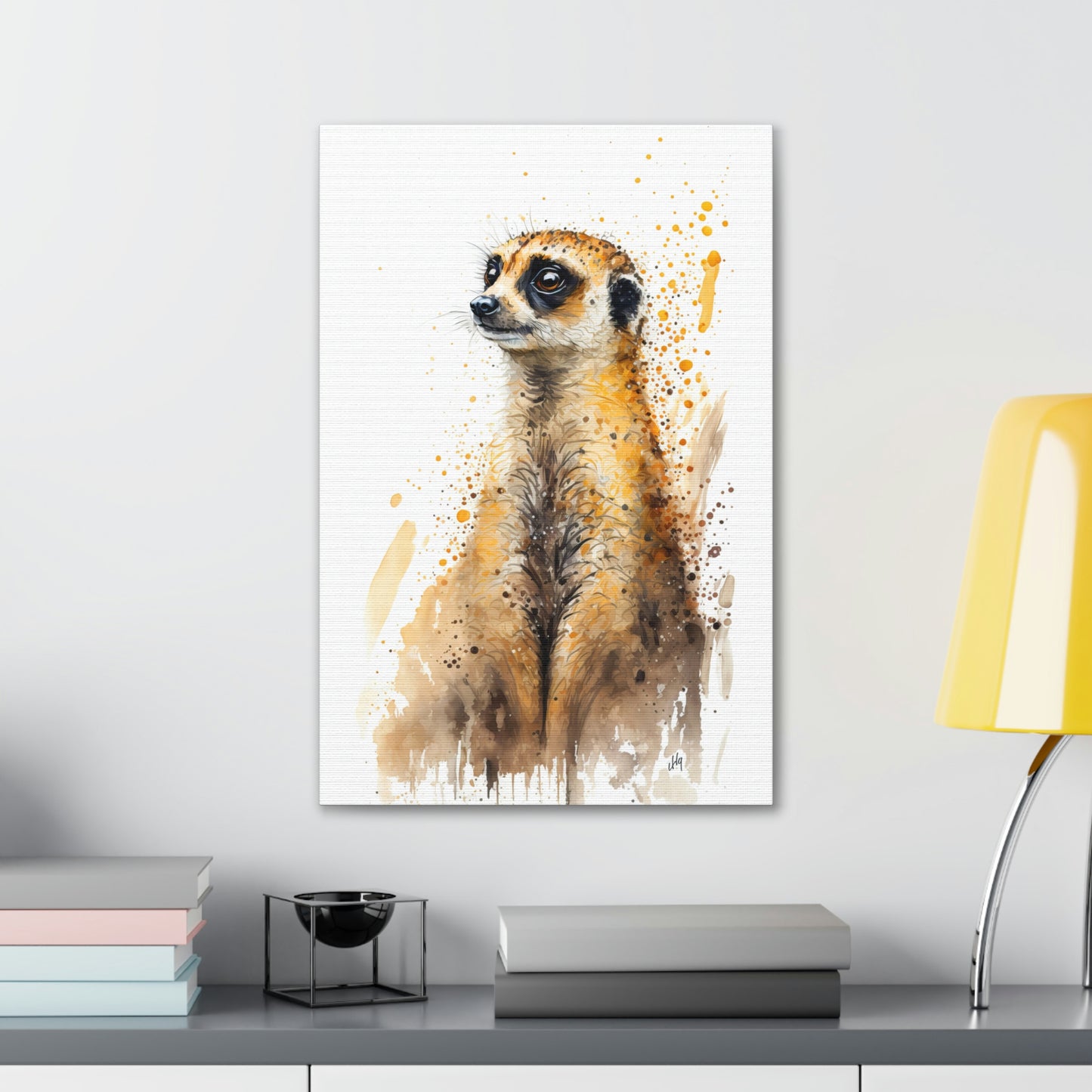 Meerkat Wall Art from the Wildlife Collection, an expressive portrayal on canvas, bringing to life the curious and watchful nature of this desert dweller. A treasure for those who appreciate distinctive wall art, nature-themed gallery showcases, memorable canvas artworks, and a touch of the wild in contemporary home interiors.