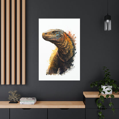 Komodo Dragon Wall Art from the Wildlife Collection, a detailed and vivid portrayal on canvas, highlighting the formidable grace of this ancient reptile. An essential pick for lovers of unique wall art, nature-centric gallery installations, commanding canvas pieces, and an infusion of the wild into modern home aesthetics.