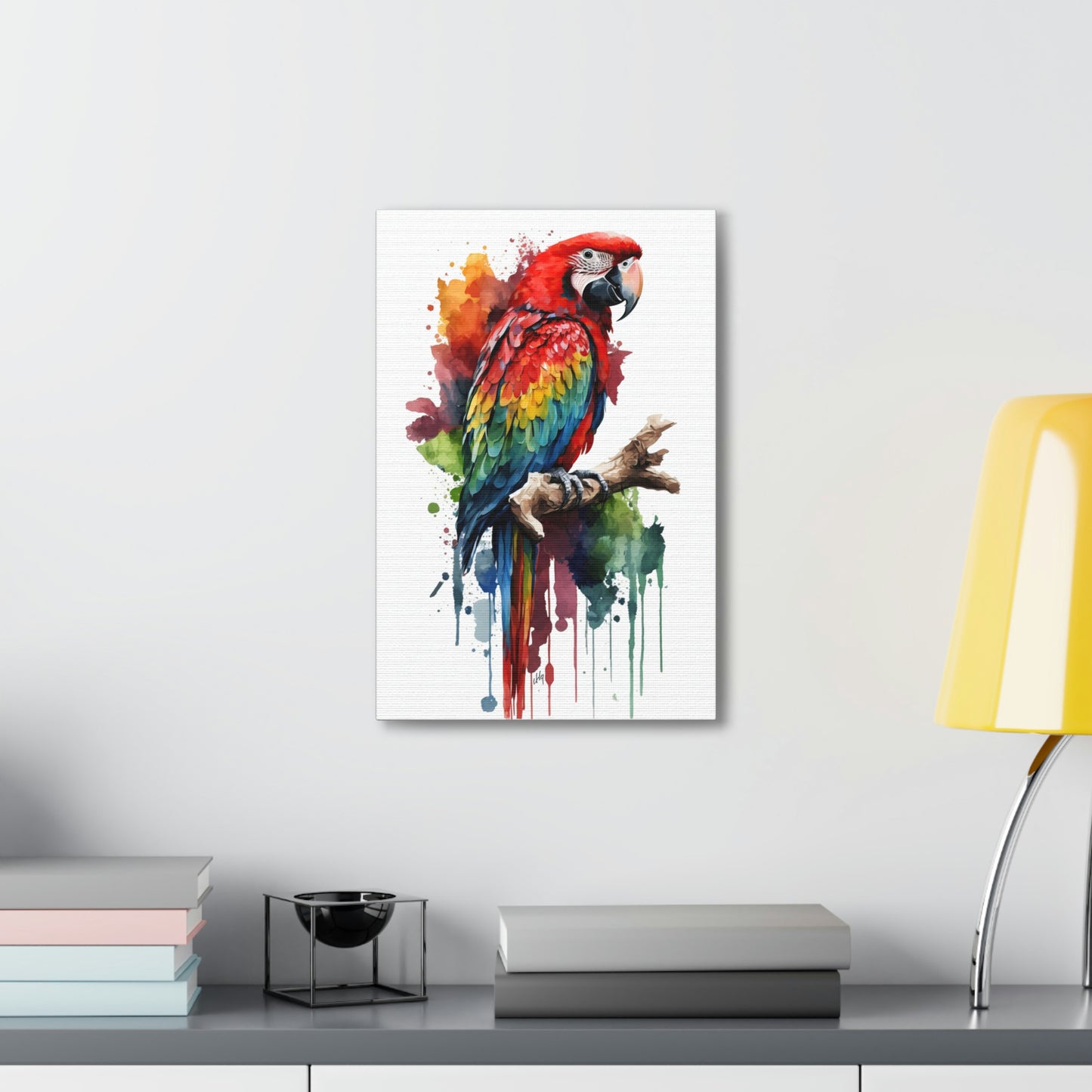 Macaw Wall Art from the Wildlife Collection, a vibrant and detailed depiction on canvas, showcasing the dazzling colors and spirit of this tropical parrot. Perfect for admirers of radiant wall art, nature-inspired gallery spaces, captivating canvas presentations, and a tropical touch to modern home decor.