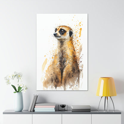 Meerkat Wall Art from the Wildlife Collection, an expressive portrayal on canvas, bringing to life the curious and watchful nature of this desert dweller. A treasure for those who appreciate distinctive wall art, nature-themed gallery showcases, memorable canvas artworks, and a touch of the wild in contemporary home interiors.