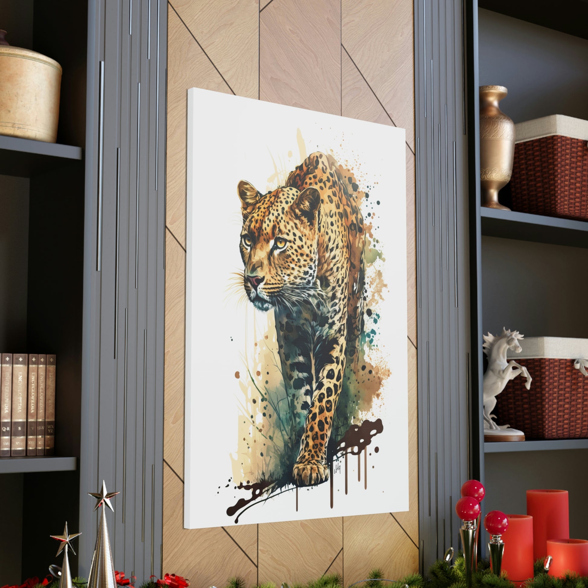 Leopard Wall Art from the Wildlife Collection, a stunning visual on canvas that captures the sleek elegance and stealth of this big cat. Ideal for enthusiasts of exquisite wall art, nature-inspired gallery settings, vibrant canvas depictions, and a blend of wilderness and contemporary home decor elegance.