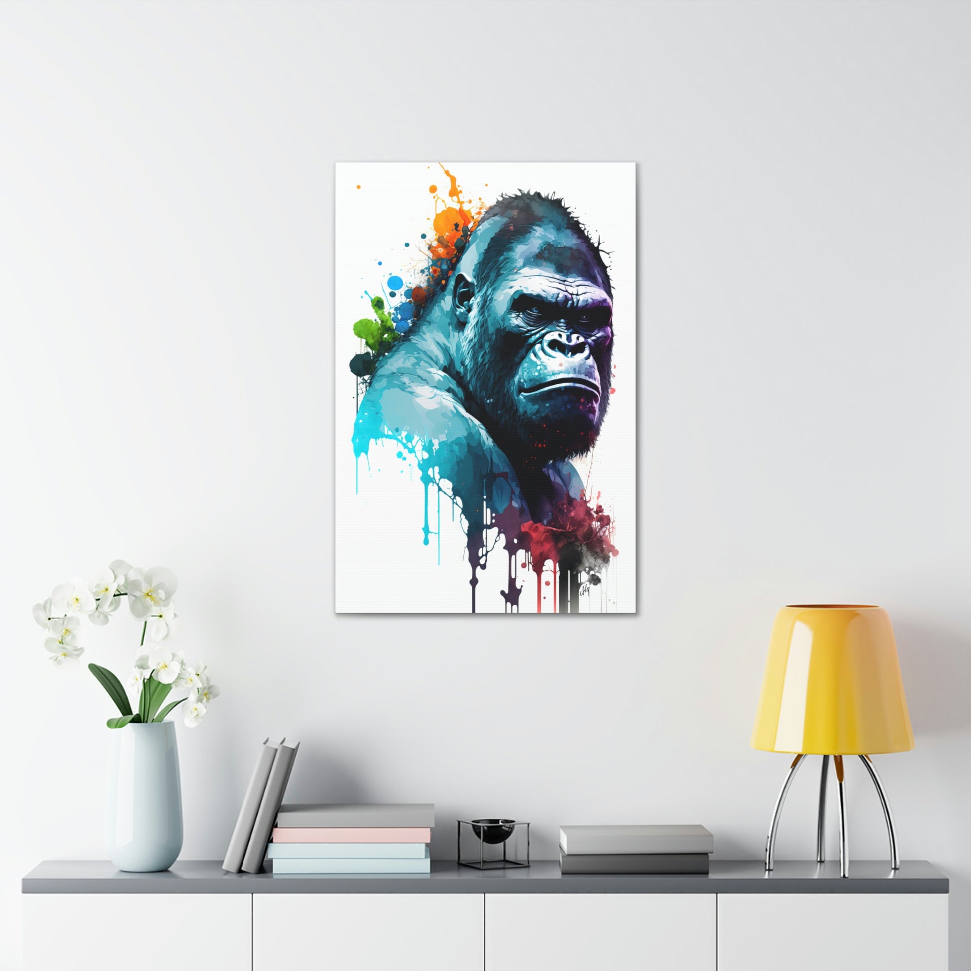 Gorilla Wall Art from the Wildlife Collection, a captivating depiction on canvas, showcasing the powerful presence and depth of this magnificent primate. A must-have for modern wall art aficionados, nature-inspired gallery displays, bold canvas masterpieces, and contemporary art decor enthusiasts.