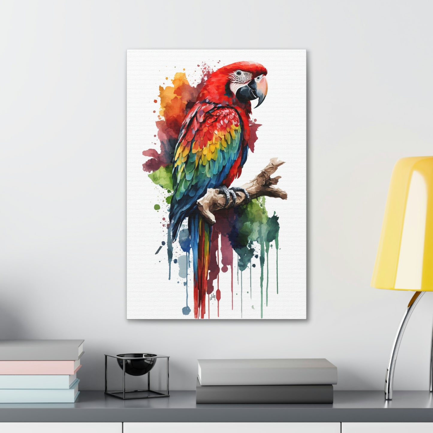 Macaw Wall Art from the Wildlife Collection, a vibrant and detailed depiction on canvas, showcasing the dazzling colors and spirit of this tropical parrot. Perfect for admirers of radiant wall art, nature-inspired gallery spaces, captivating canvas presentations, and a tropical touch to modern home decor.