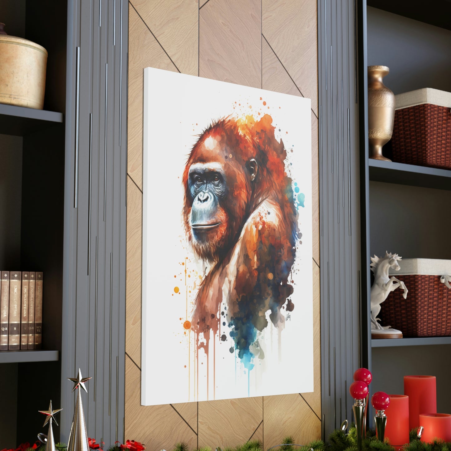 Orangutan Wall Art from our Wildlife Collection captures the soulful gaze and playful spirit of this magnificent ape on canvas. A beautiful addition for anyone keen on adding a touch of nature's charm to their living space, this piece effortlessly bridges the gap between the wild outdoors and your cozy home, making it perfect for lovers of both art and nature.